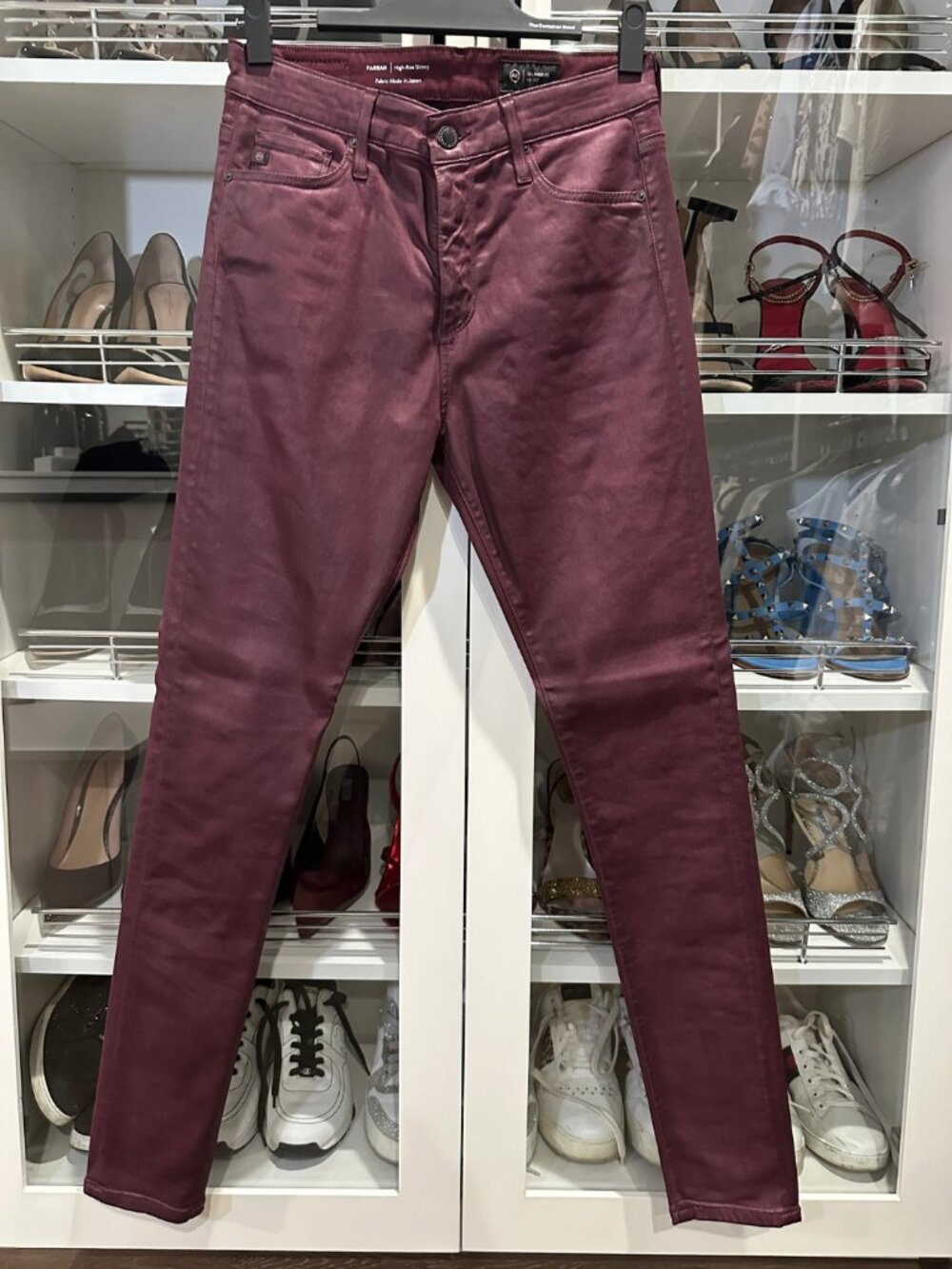 AG Jeans | NWOT | Farrah High Rise Coated Skinny Jeans | Maroon Peak | Size 27 - Picture 4 of 12